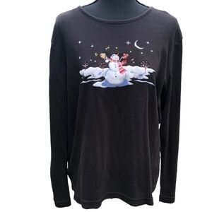 White Stag Womens Winter Holiday Snowman Black Top Size XL